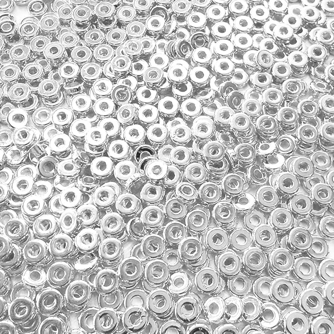 6mm Flat Round Spacer Beads, Clay Beads for Bracelets Making Kit, Heishi Polymer Flat Disc Spacer Beads for Jewelry Making, Clay Beads for Jewelry Making Gold Beads Silver (3000pcs)