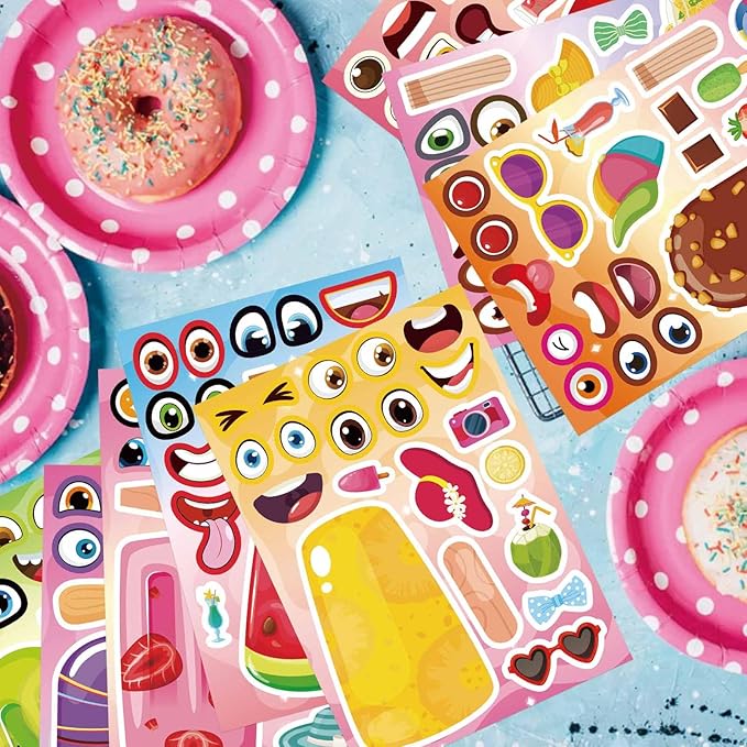 24 sheets ice cream stickers for kids classroom, make your own ice cream sticker, summer stickers birthday party favor, summer craft teacher reward