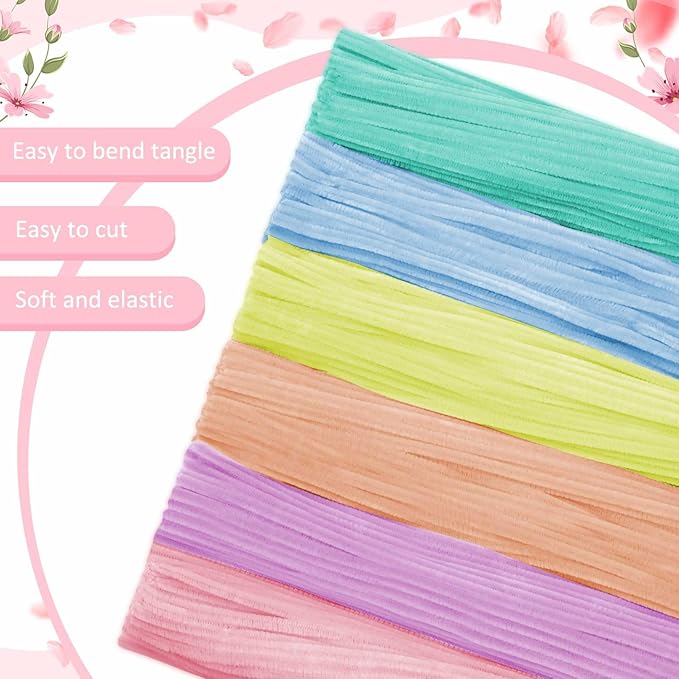 Peryiter 371 Pipe Cleaners Flowers Set, Mixed Colors Chenille Stems Bulk with Floral Wires, Gardening Tape, Stamen for DIY Flower Making Kit, Gift Idea for Mother's Day(Macaron Color)