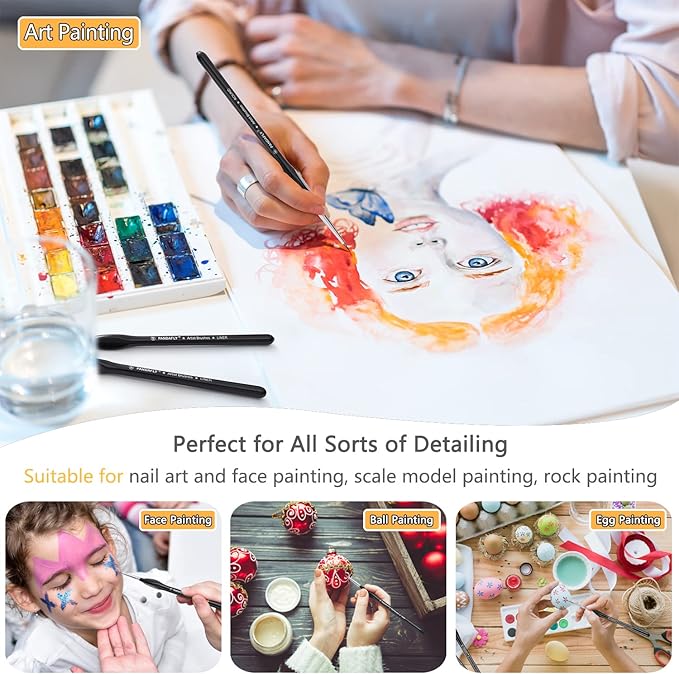 PANDAFLY Miniature Paint Brushes Drybrush Set, 12 Sizes Detail Paint Brush Set, Small Fine Detail Brushes for Acrylic, Watercolors, Oil, Paint by Number, Figurine