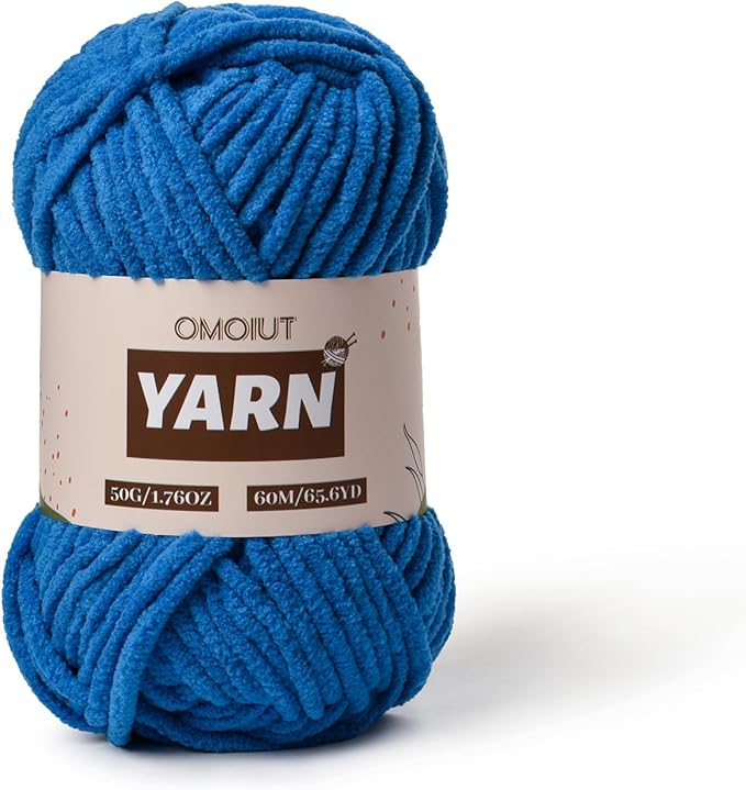 Plush Chenille Chunky Crochet Yarn - Baby Yarn for Crocheting Soft - Velvet Yarns Knitting for Blankets Crafts - Fluffy Amigurumi Yarns 50g / 65.6yd (Blue)