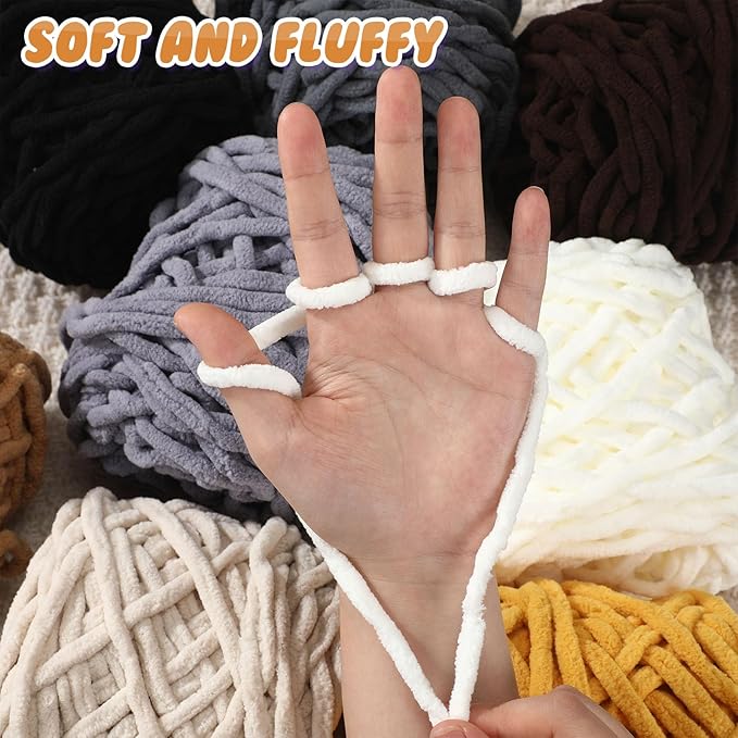 Buryeah 8 Pack Chunky Chenille Yarn for Crocheting Soft Thick Fluffy Yarn for Hand Knitting Bulky Velvet Blanket Plush for Weaving DIY Crafts Each 3.5 oz 55 Yards (Brown Series)
