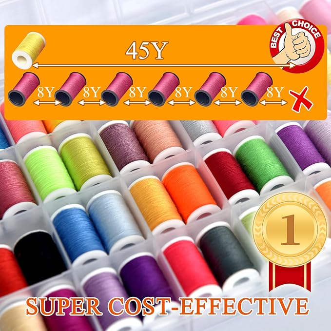 48 Rainbow Color Set of Handy Polyester Sewing Threads with needls and Threader