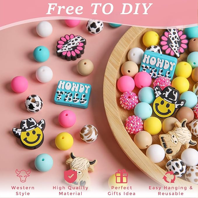 MUBYOK F01 Western Car Freshie Hangers Making Kit DIY Silicone Beads Hanging Charms Accessories Supplies