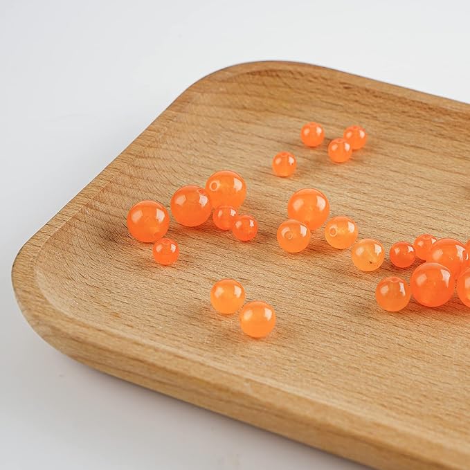 6mm Natural Orange Chalcedony Round Bead - 60PCS Bulk Gemstone Beads for Jewelry Making, DIY Bracelets, Necklaces - Includes Crystal Stretch Cord - Stone Beads for Crafting Gifts