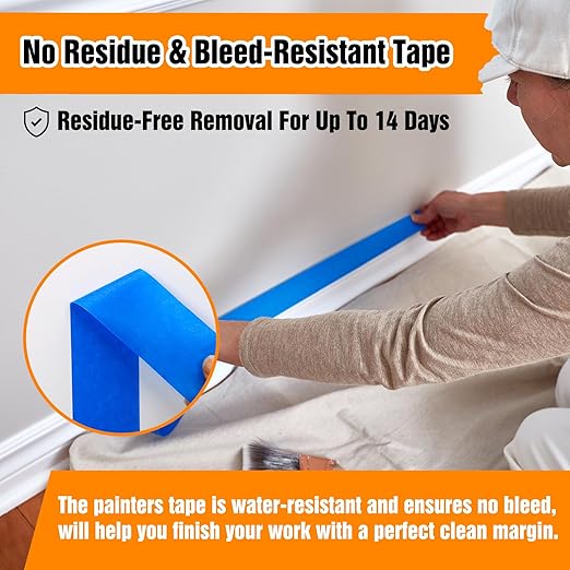 HongWay Masking Tape 2 Inch, 6 Rolls x 55yd (330yds in Total) Painters Tape for Painting Labeling Arts Crafts, Easy Removal, No Residue (1.88in Blue)