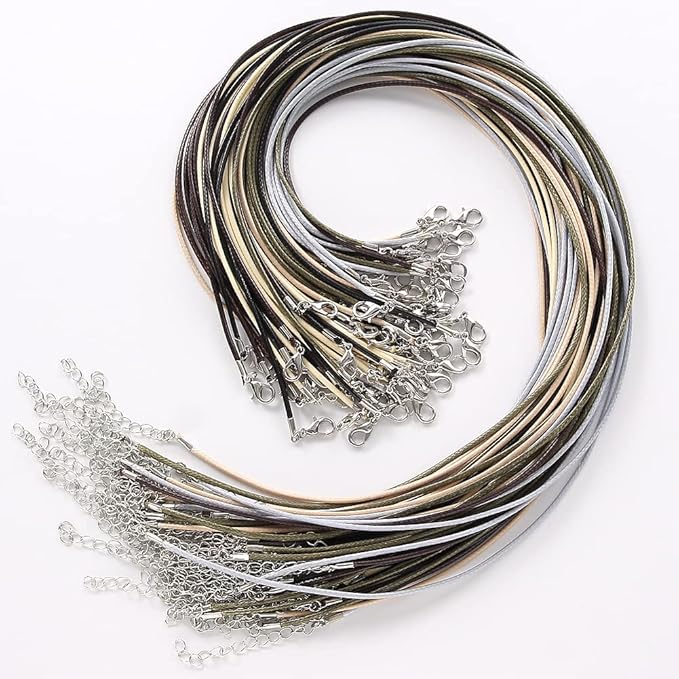 Coeufuedy 60pcs Waxed Necklace Cord Bulk for DIY Bracelet Pendants,Necklace Rope with Clip for Jewelry Making,Necklace Making Supplies,Multicolor(18 Inches and Thickness 1.5mm)