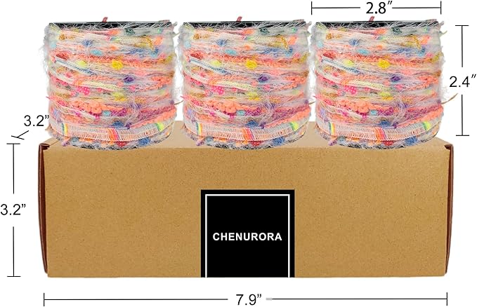 Artisanal Yarn Collection Multifiber Multicolored Fancy Yarn with Micro Silver Sequins for Knitting Crocheting Crafts DIY, Set of 3 Rolls (Neon Fireworks)
