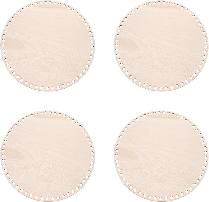 PATIKIL 10" Diameter Crochet Basket Bottom, 4Pcs Round Blank Crochet Knitting Wooden Base for DIY Craft Weaving Basket Making Supplies Home Decoration, Brown