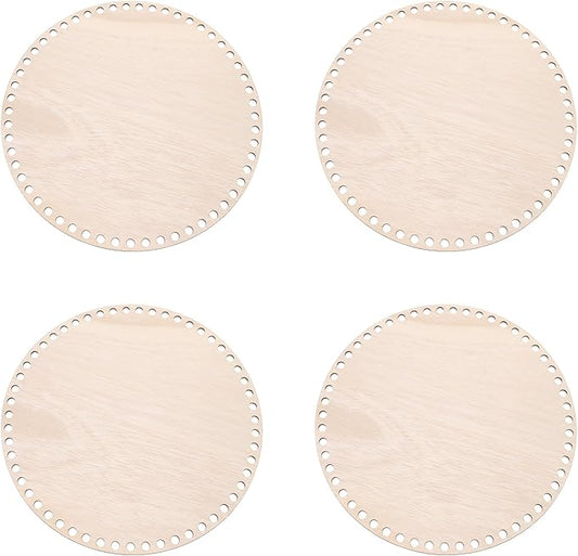 PATIKIL 10" Diameter Crochet Basket Bottom, 4Pcs Round Blank Crochet Knitting Wooden Base for DIY Craft Weaving Basket Making Supplies Home Decoration, Brown