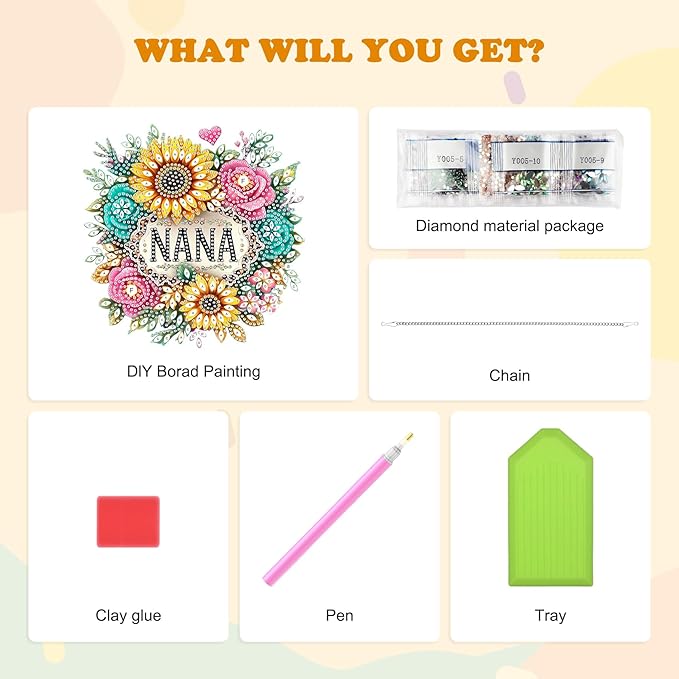 HEIBAGO Mother's Day Diamond Art Hanging Kits for Adults, Diamond Art Suncatchers Nana, 5D Special Shape Diamond Painting Pendant, DIY Window Ornament Gifts for Home Garden Door Wall Decor 8.3x8.3 in
