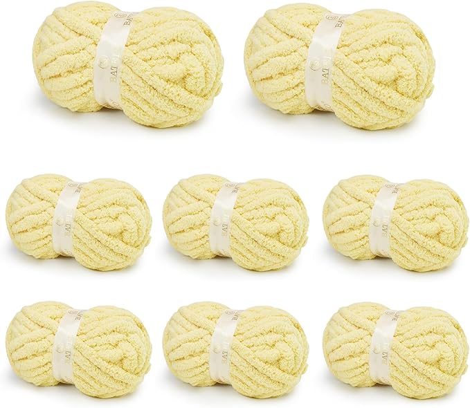 Chunky Yarn for Hand Knitting, Chunky Chenille Blanket Yarn for Crocheting, Bulky Soft Fluffy Chenille for Blanket Project, 8 Pack of 8oz/25yds, Butter Yellow