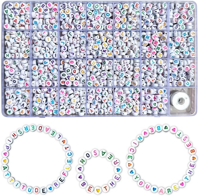 Alphabets Letter Beads for Bracelets or Key-Chain Making Kit, A to Z Alphabets Beads Art DIY Craft Kit, Bracelets Decorative Alphabets Letters, Set of 1 Box (28 Grits, 4x7mm,1200 Pcs)