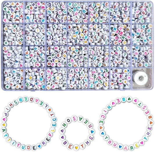 Alphabets Letter Beads for Bracelets or Key-Chain Making Kit, A to Z Alphabets Beads Art DIY Craft Kit, Bracelets Decorative Alphabets Letters, Set of 1 Box (28 Grits, 4x7mm,1200 Pcs)