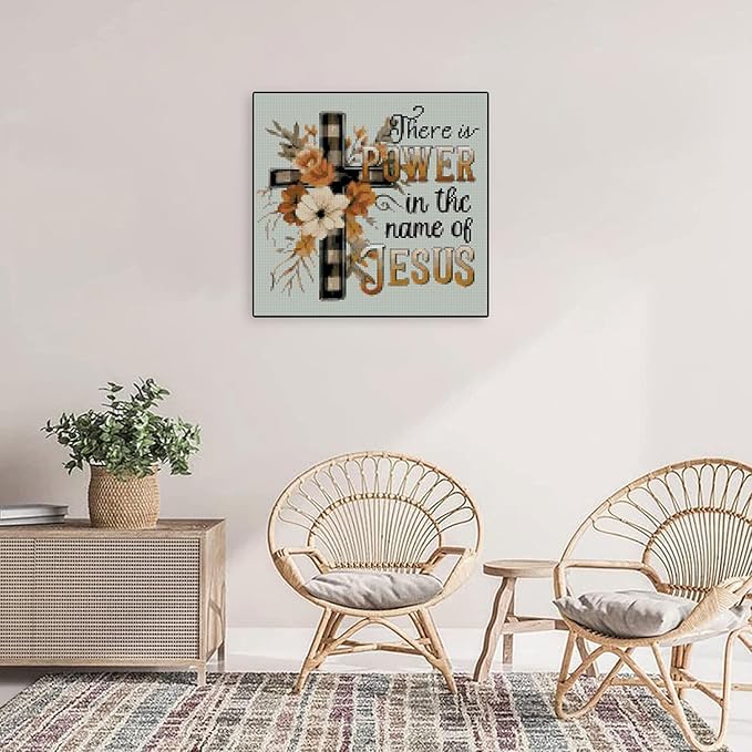 Religious Stamped Cross Stitch Kits -Needlepoint Counted Cross Stitch Kits for Beginners，Religious Cross Dimensions Cross Stitch Kits Embroidery Kit Arts and Crafts for Beginners 13.7x13.7 inch
