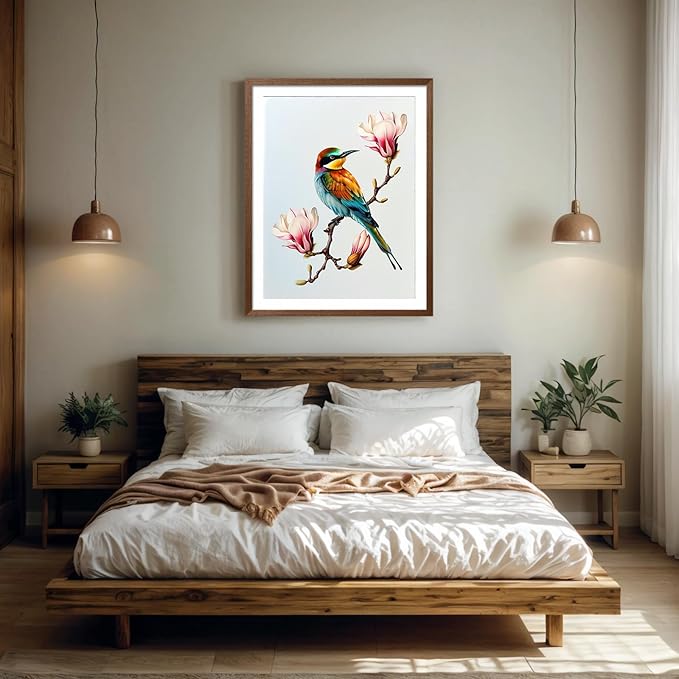 PINFFSHU Colorful Bird Diamond Painting Kits for Adults Beginners Magnolia Flower Diamond Art Full Drill DIY 5D Gem Art Crafts Floral Bird Wall Art Decor Gifts 12x16 Inch