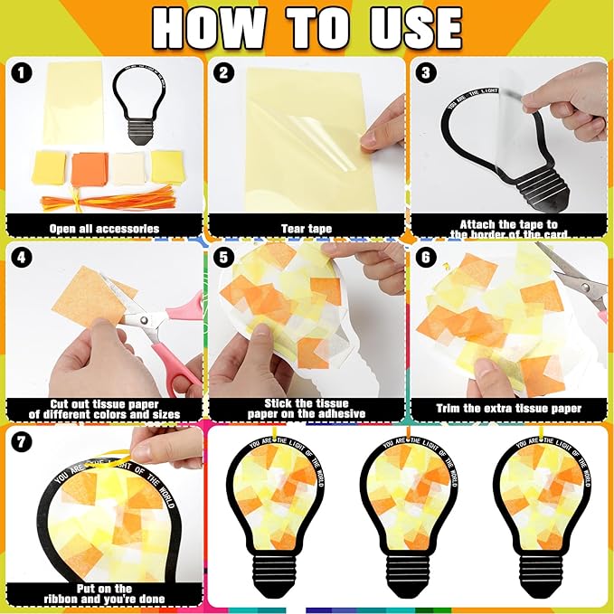 Motipuns 32 Sets Illumination Station Vbs Suncatchers Crafts, Light of the World Bible Craft Kits DIY Christian Religious Stained Glass Effect Tissue Paper for Sunday School Resurrection Window Art