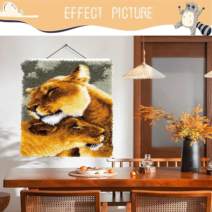 Latch Hook Kits for Adults - DIY Latch Hook Rug Kits, Crochet Kit for Beginners, Rug Making Kits with Printed Canvas, Gift Packaging. Lion Pattern (15x21 Inch)