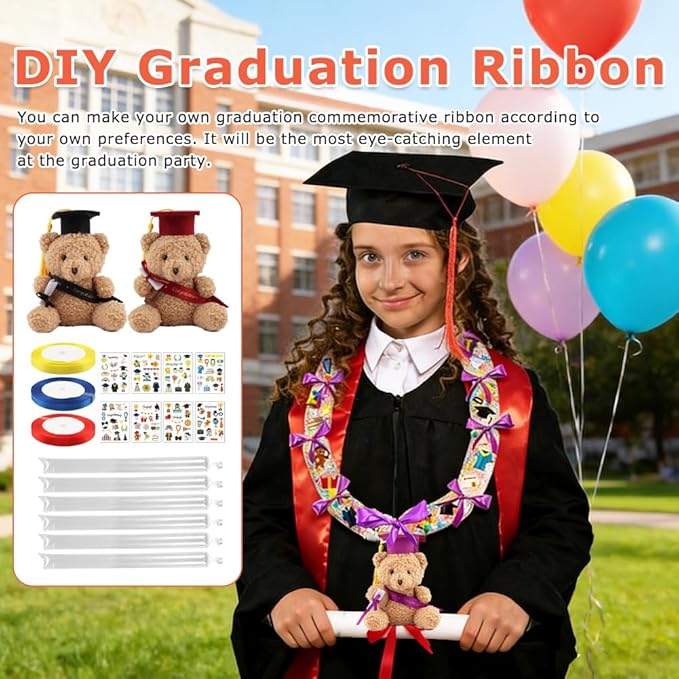 Candy Leis for Graduation 2026, Making Kit Supplies Tubing Grad Leis for Graduation Candy Necklace with 3 Color Ribbons Handmade Decoration Kit, Grad Party Gift for Graduates(White, Pink, Purple)