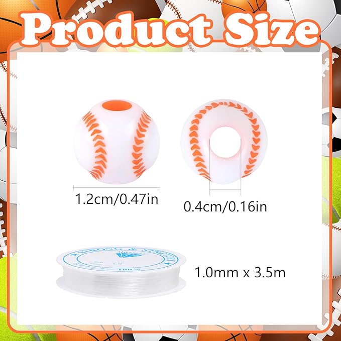 100pcs Baseball Beads with 5.5 Yard Elastic Rope,Acrylic Softball Bead Sports Beads DIY Spacer for Necklace Bracelet Keychains Handmade Jewelry Making Accessories,12mm(Rainbow Baseball)