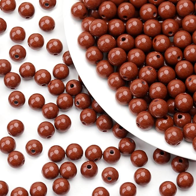 bonny boxx 500pcs 8mm smooth brown acrylic round beads, plastic resin bubblegum balls chunky gumball beads for necklace and bracelet making, crafting supplies