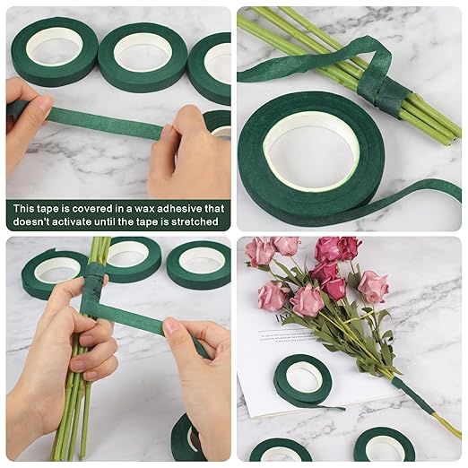 6 Roll Floral Tape 1/2inch Flower Tape Dark Green, Floral Tapes for Bouquet Stem Wrapping and Floral Crafts, Wedding Bouquet