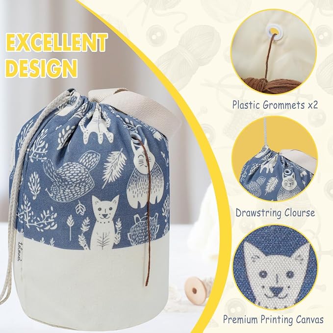 Yarn Bag, Large Crochet Bag Organizer, Drawstring Yarn Storage Knitting Bags, Portable Mini Yarn Holder for Crocheting Project, Store Skein Ball, Needles Accessories