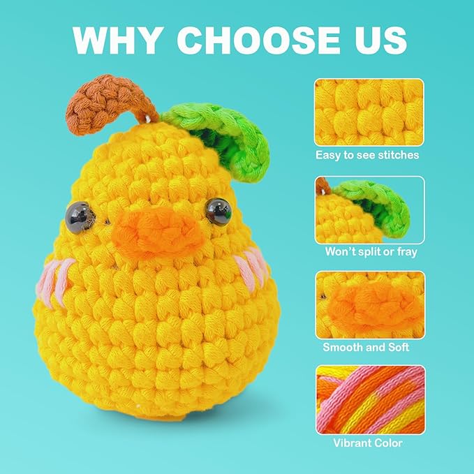 3 * 50g/1.76oz Yarn for Crocheting and Knitting, 3 * 60yds Beginner Yarn with Easy-to-See Stitches; Worsted-Weight Medium #4;Amigurumi-Friendly Crochet Kit(Yellow+Blue+Pink)