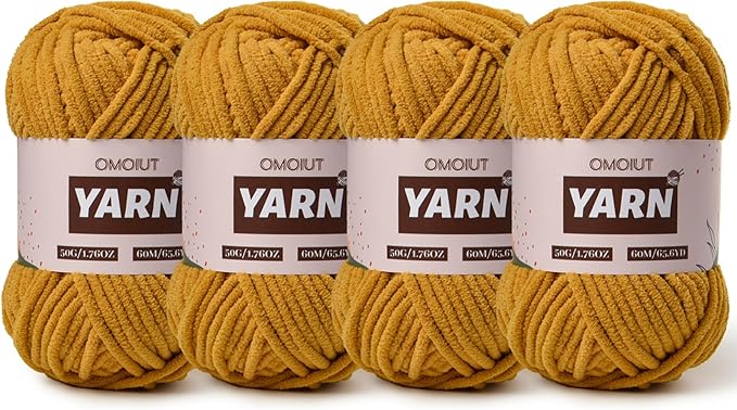 4 Packs Plush Chenille Chunky Crochet Yarn - Baby Yarn for Crocheting Soft - Velvet Yarns Knitting for Blankets Crafts - Fluffy Amigurumi Yarns 200g/262.5yds (4 Turmeric)