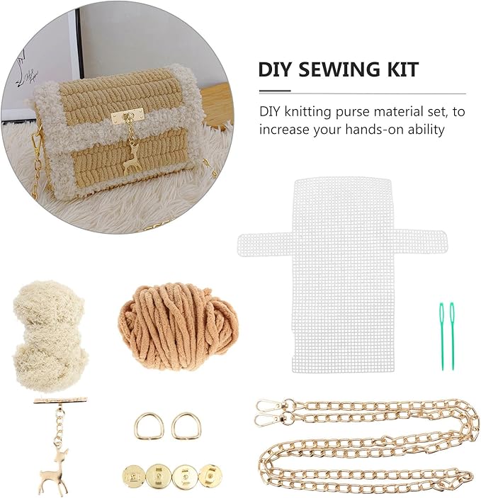 DOITOOL Purse DIY Sewing Kit with Deer Pendant - Handmade Braided Bag Material Set for Beginners Practical Crochet Purse Making Supplies 7.28X4.13X1.57 Inch