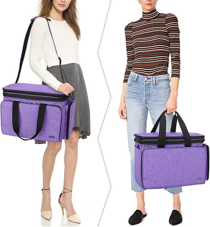 LUXJA Knitting Bag, Yarn Bag with Cover and Shoulder Strap, Yarn Tote Bag for Carrying Projects, Knitting Needles (up to 14”), Circular Needles, Crochet Hooks and Other Accessories, Purple