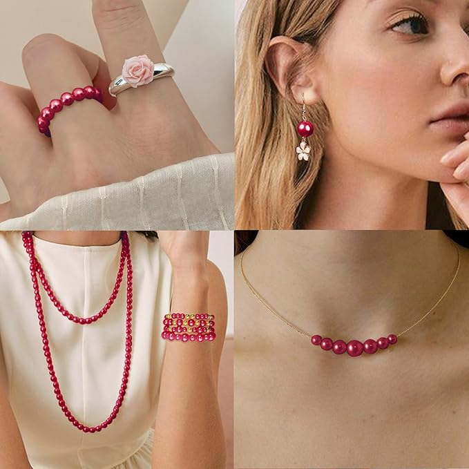 2116 PCS Pearl Beads for Bracelet Making Kit Gold Beads for Jewelry Making Kit Gold Small Spacer Bead Dark Red Pearl Bead for Crafting Charms Necklace Earrings DIY Craft for Women Adult