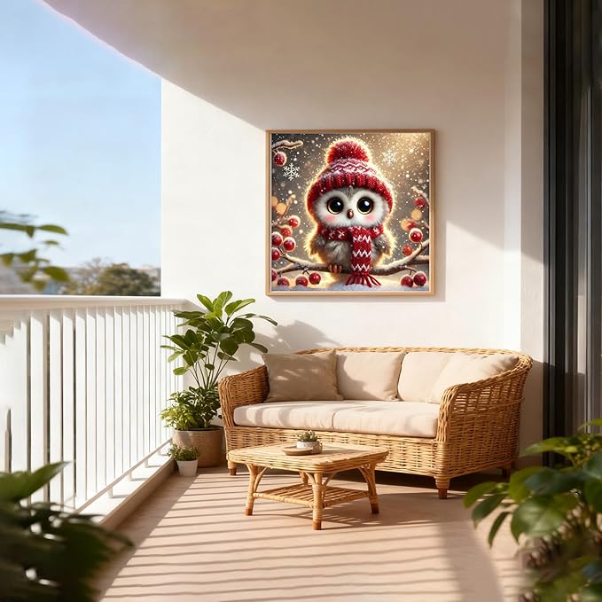 DIYDECORFUN Owl Diamond Painting Kits for Adults Beginners,DIY 5D Winter Diamond Art Kit with Full Round Drill,Adult Paint with Diamond Small Gem Painting Art for Home Decor Gift 14X14 Inch