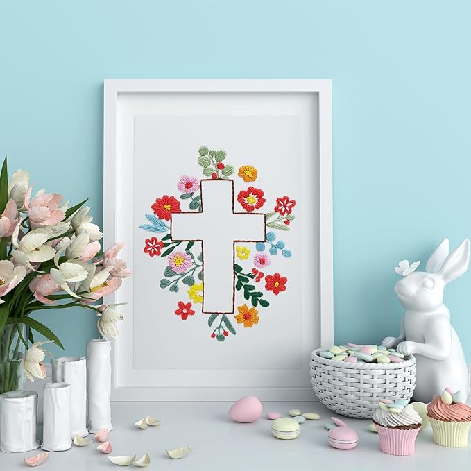 Louise Maelys Cross Embroidery Kits for Beginners, Easter Jesus DIY Cross Stitch Starter Craft Kit for Adults Including Cloth with Pattern, Hoop, Needles Instruction and Threads