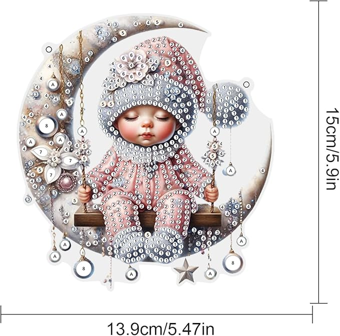 AiYuanzsh Christmas Baby on Moon Diamond Painting Hanging Kit, DIY 5D Acrylic Diamond Art Pendant with Special Shaped Rhinestones, Elegant Wall or Window Decoration, Handmade Craft Gift for Adults
