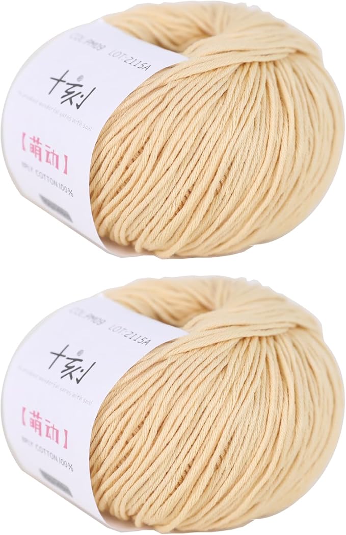 Fine Weight Knitted and Crocheted Cotton Yarn, 100% Long Staple Cotton Yarn, Baby Sports, 2 Packages of 100g/3.52oz (Per Skein 50g/162yards) - Cheese Yellow