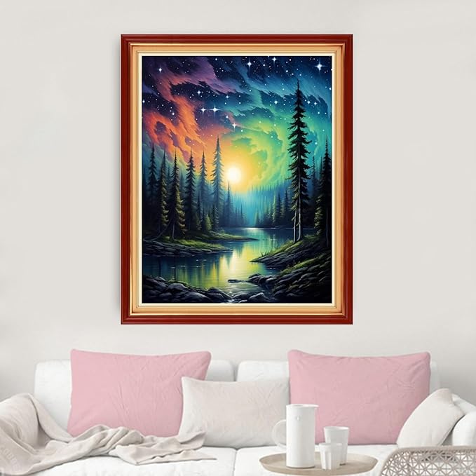 dimxvean stamped cross stitch kits,cross stitch kits for adults beginners,embroidery kits full range of cross stitch stamped kits needlepoint kits cross stitch patterns-forest aurora 16x20 inch