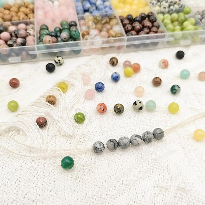 1120pcs Crystal Beads for Jewelry Making Bulk,Natural Stone Beads Charm Gemstone DIY for Friendship Bracelet Making Kit Supplies(6mm,28 Color A)
