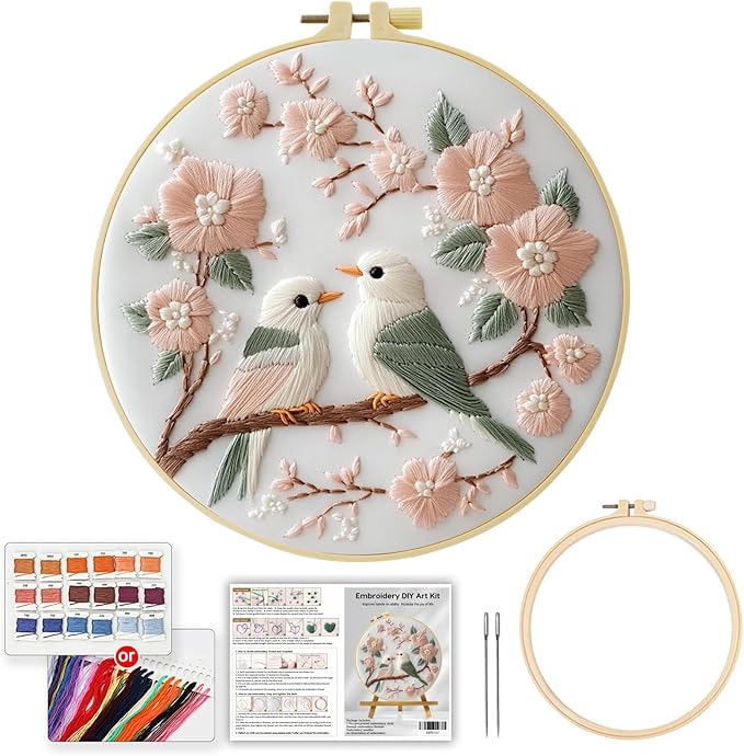 JOZYSH 11CT Embroidery Kit for Beginners Adult, Hummingbird Embroidery Kit for Beginners Include Embroidery Cloth Hoops Threads for Craft Lover Hand Stitch with Embroidery Skill Techniques
