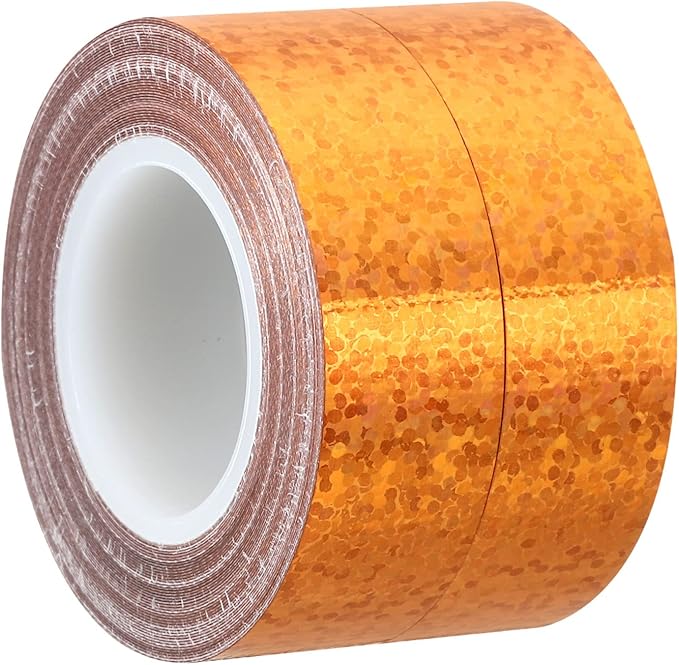 PATIKIL Glitter Sparkle Tape 15mm x 5m, 2 Pack Holographic Art Decorative Masking Tapes Self-Adhesive for DIY Scrapbook Art Craft Wrapping, Gold Tone