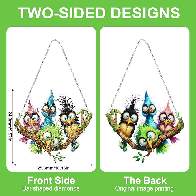 MUNORIAY Diamond Art Hanging Kit for Adult,DIY Acrylic Double Sided Bird Diamond Art Painting Window Suncatchers Pendants,Diamond Hanging Kit Crystal Gem Craft for Home Garden Wall Decor