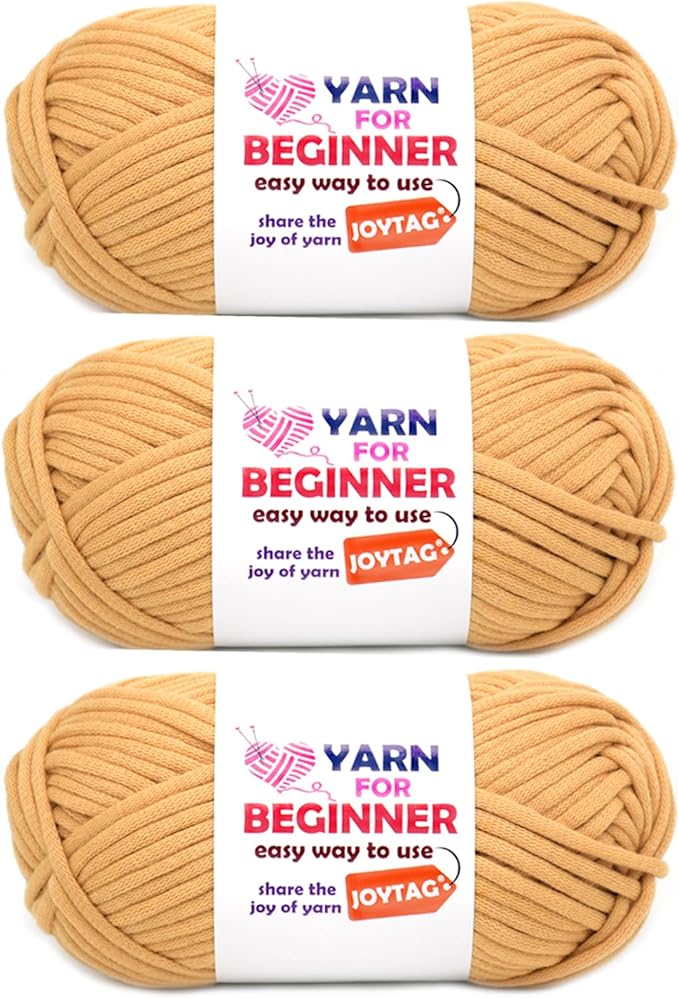 Brown Cotton Yarn for Crocheting and Knitting - Beginner Friendly with Easy-to-See Stitches - Cotton-Nylon Blend - Crochet Kit (3x50g)