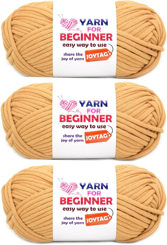 Brown Cotton Yarn for Crocheting and Knitting - Beginner Friendly with Easy-to-See Stitches - Cotton-Nylon Blend - Crochet Kit (3x50g)