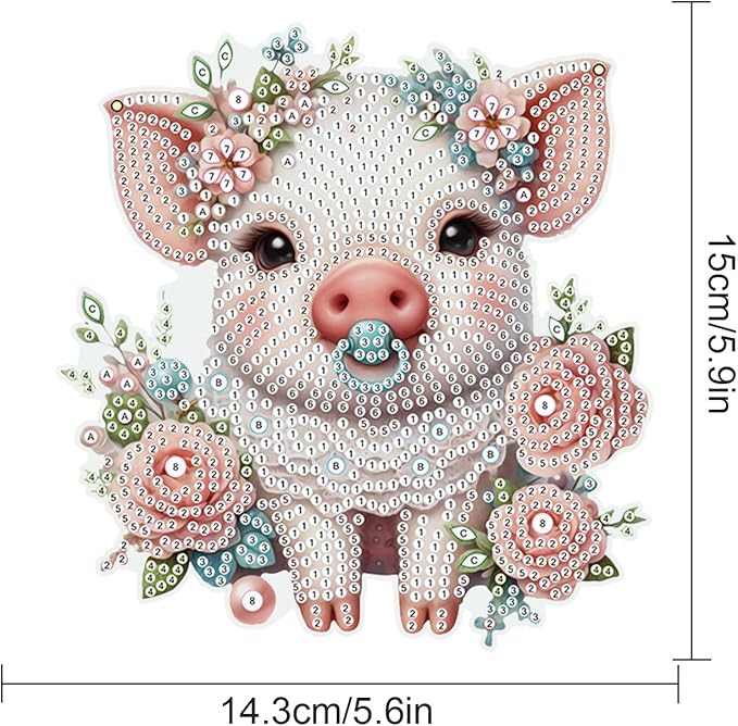 Tontut Diamond Art Painting Kits Hanging Decoration, 5D Flower Pig Diamond Art Painting, DIY Special Shape Diamond Craft Wall Garden Decoration, Gifts