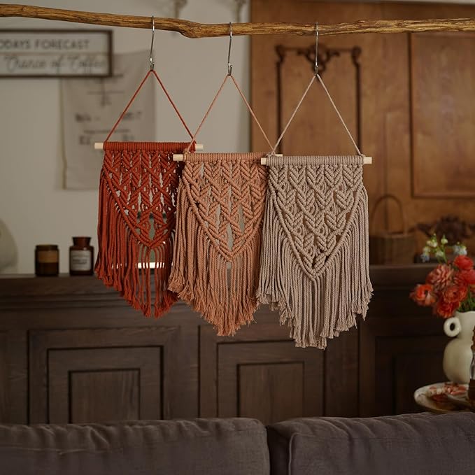 small macrame wall hanging decor boho tapestry for bedroom living room dorm nursery and office, cute aesthetic wall art for small spaces for teen girls and home decor (firebrick red, 16*10 inch)