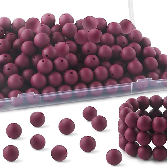 150Pcs 15mm Silicone Beads for Keychain Making Bracelet Necklace, Bulk Round Silicone Beads for Pens（Wine Red）