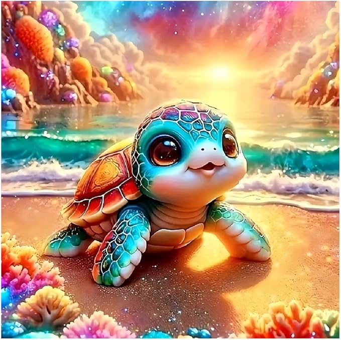 Turtle Stamped Cross Stitch Kits for Adults Beginner, Setting Sun Cross Stitch Kits Printed Stitching Patterns Dimensions Needlepoint Art Crafts Embroidery Kits for Adults Beginners 14x14 inch ﻿