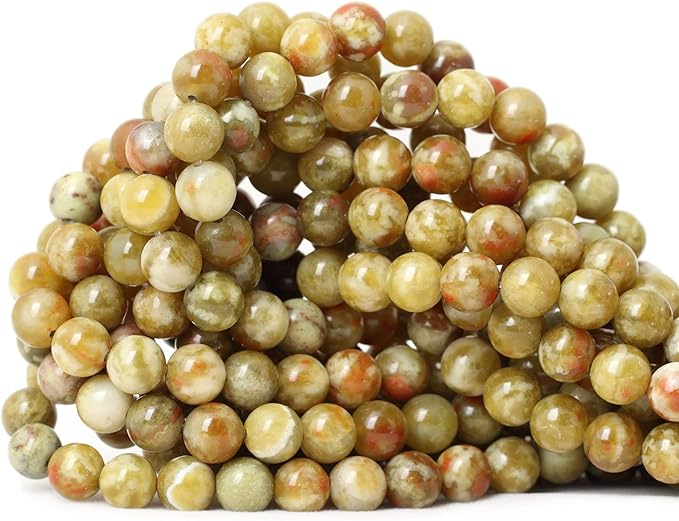 cheavian 45pcs 8mm natural yellowish green serpentine jade round loose stone beads for jewelry making 1 strand 15"