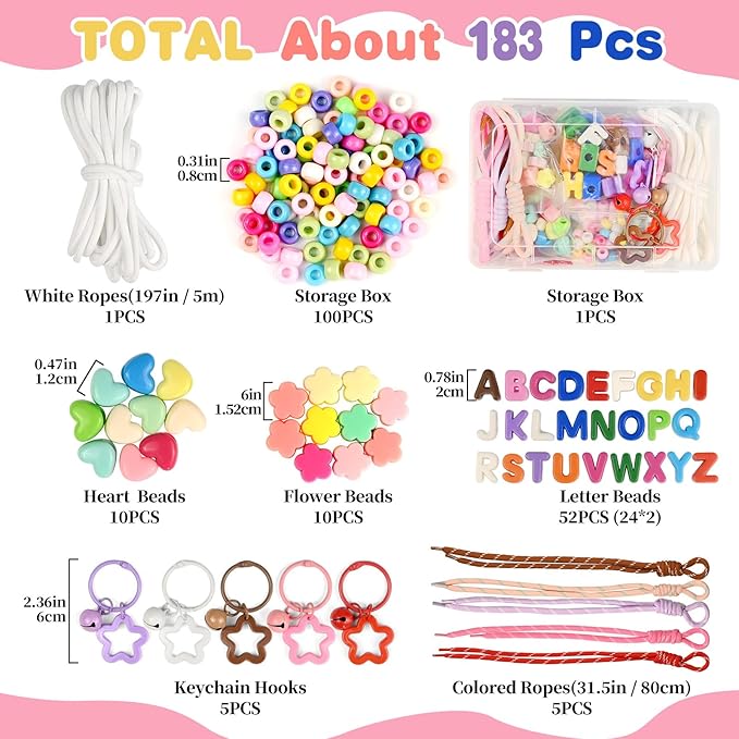 VvLons 183 Pcs Paracord Keychain Making Kit, 52 Pcs 20mm Large Alphabet Beads