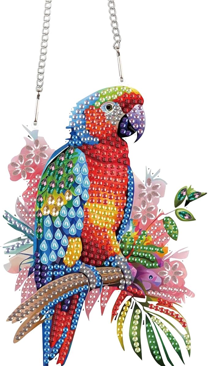 TDFERAN Diamond Painting Pendant DIY Colorful Parrot Diamond Art Decoration Kit Adult Crafts Gem Art Pendant Wall Home Window Decoration Adult Digital Painting Crafts